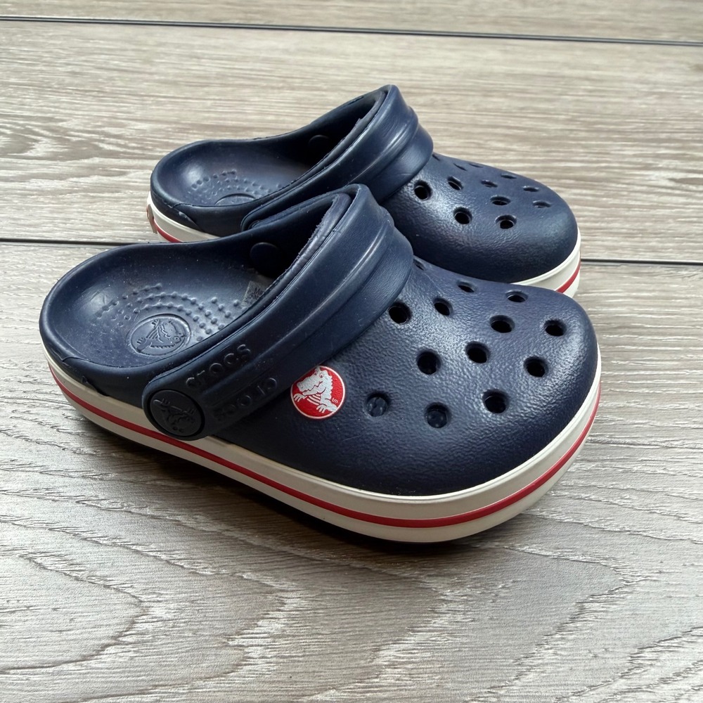 Crocs Unisex Kids Crocband‎ Clogs Slip On Navy Blue Red White Size 4/5 C